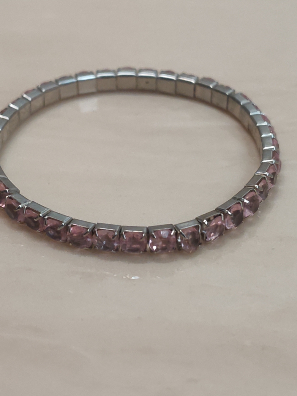 Vintage Elegant Pink Rhinestone Stretch Bracelet - Silver-Toned Band - Women